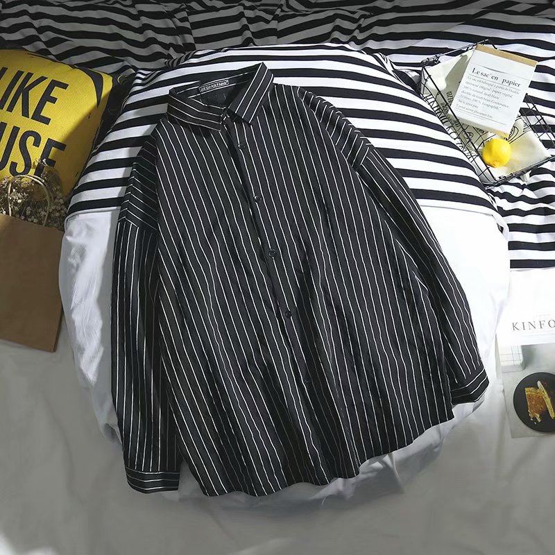 Svart skjorte herre lange ermer enkel pluss størrelse stripete harajuku klær herre skjorter street wear casual koreansk stil topp