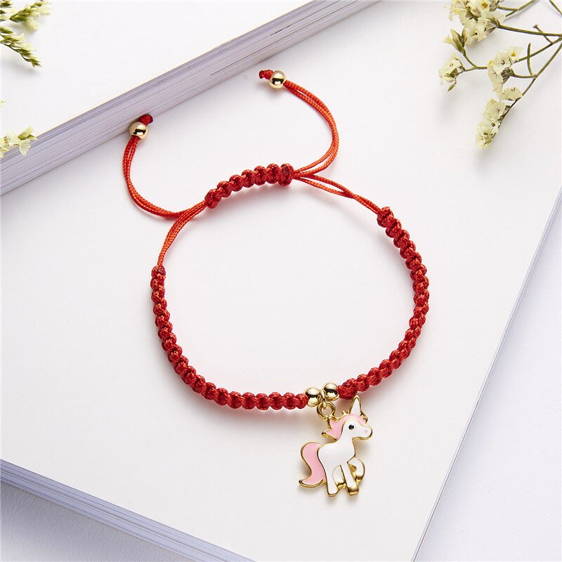 Make A Wish Paper Card Pink Foal Pendant Red Rope Braid Adjustable Bracelet Lovers Sister Preferred