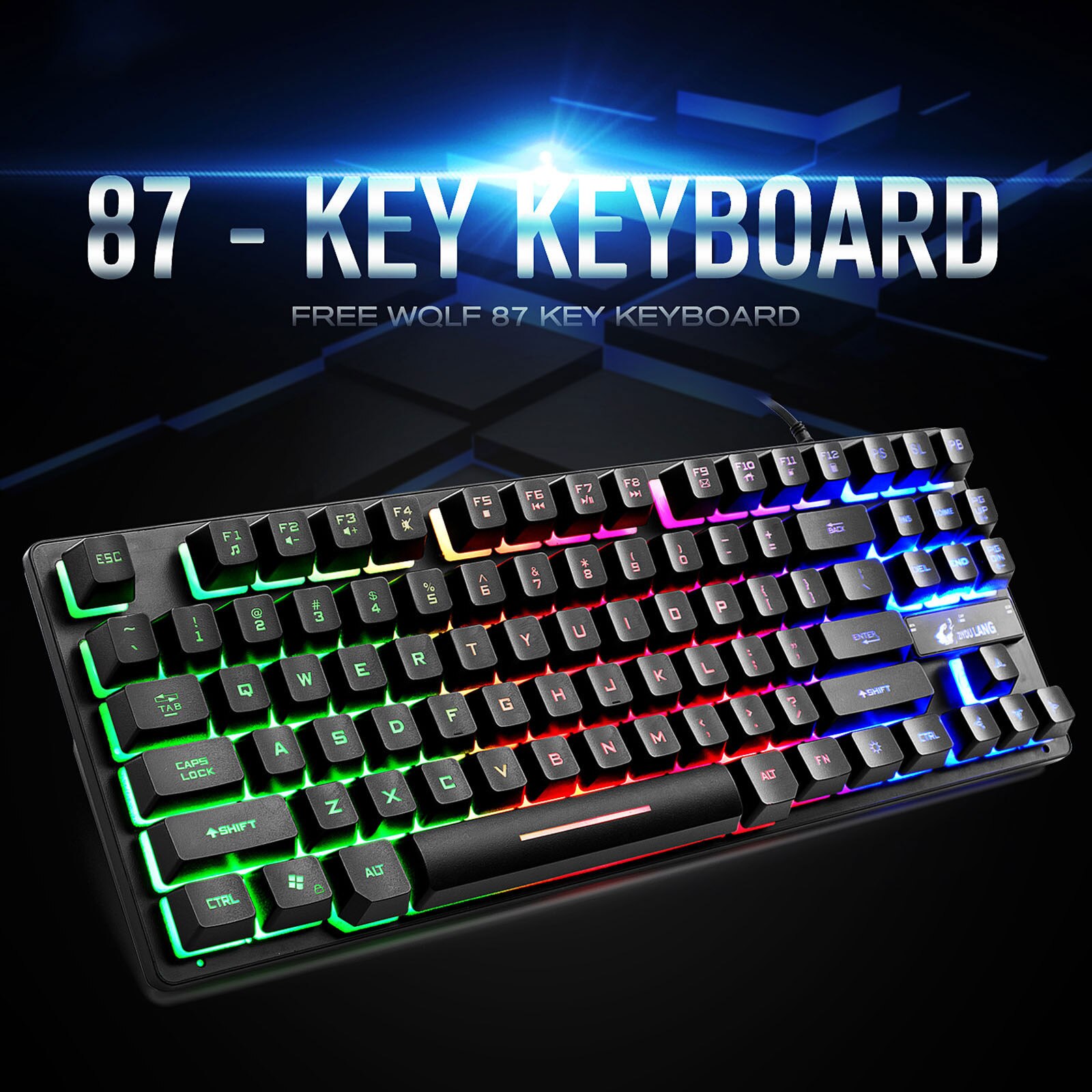 K16 Wired Game keyboard 87keys w/ Retro-illuminated LED Waterproof Ergonomic Anti-Ghosting Game Keyboard for Office