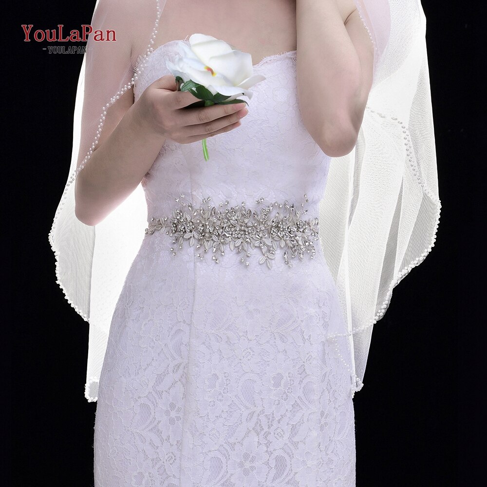 YouLaPan SH349 Wedding Sash Bridal Belts White Ribbon Bridal Sash Rhinestone Bridal Belt Handmade Silver Crystal Wedding Sashes