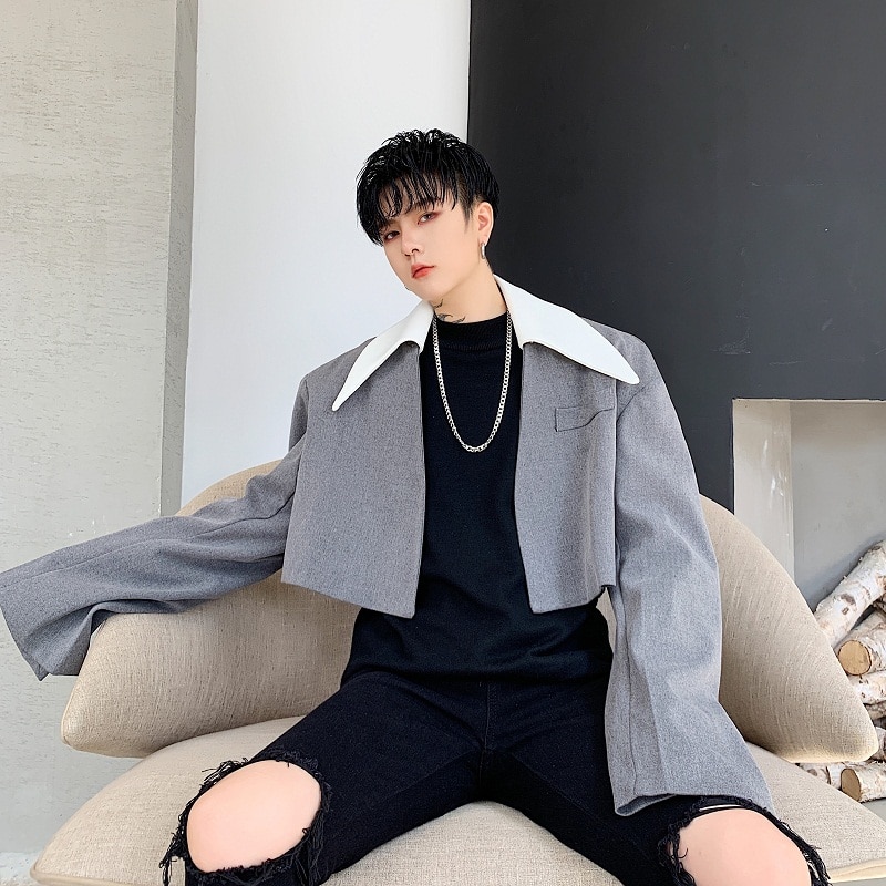 Scenetøj mænd løst afslappet kort stil jakkesæt jakke blazer overfrakke mænd kvinder streetwear vintage frakke overtøj