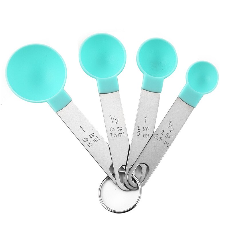 Stainless Steel Handle Measuring Spoon Plastic Measuring Cup 8 Piece Set With Graduated Measuring Spoon Set Baking Tool ZB824: blue