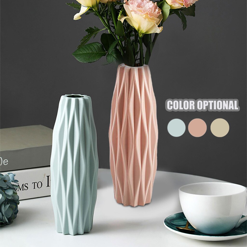 1pc Plastic Flower Vase Decoration Home Plastic Vase White Imitation Ceramic Flower Pot Flower Basket Nordic Decoration Vases