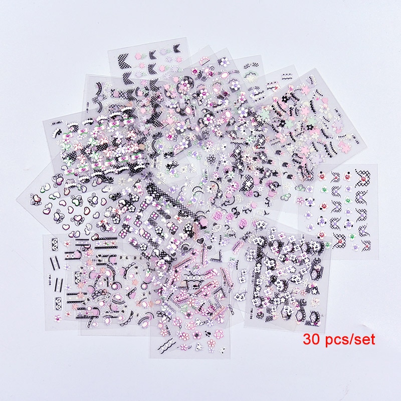 Multicolor Gemengde Nail Franse Sticker 3D Nail Sticker DIY Tips Beauty Franse Manicure Stickers Voor Nagels Decal 30 Vel