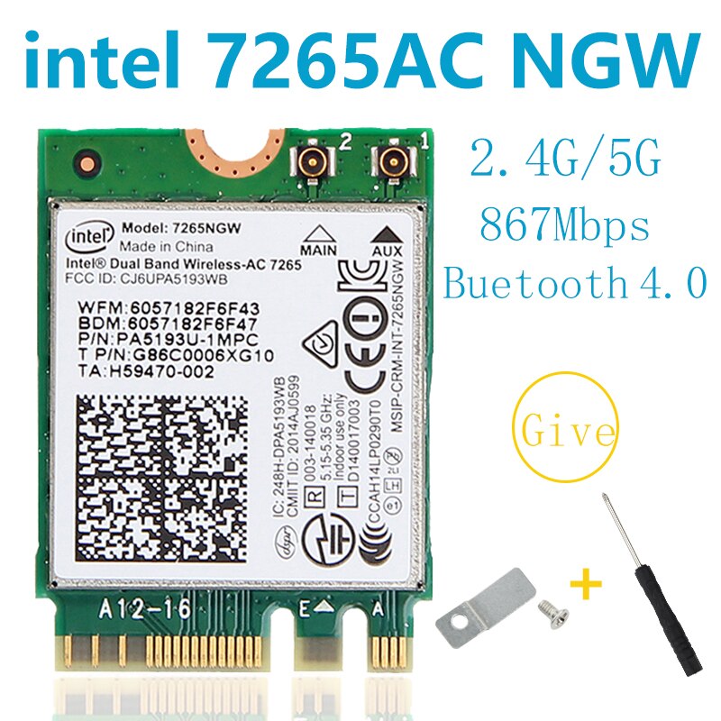 Wireless network card AX210 tri band 5374M Bluetooth5.2 supports 6G AX200 AC9260 8265 8260 7265 7260 3168 3165 3160 WI-FI card: Intel 7265AC NGW