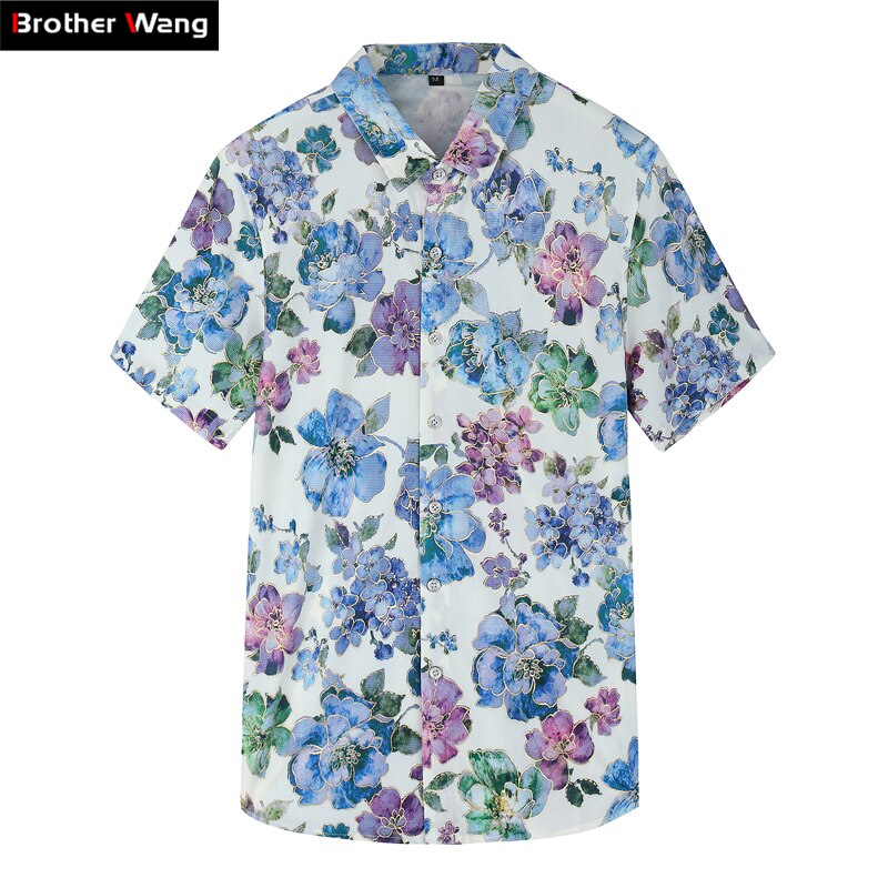 Sommer hawaiisk skjorte til mænd afslappet elastisk kortærmet skjorte blomstertrøje mærketøj plus størrelse 5xl 6xl 7xl