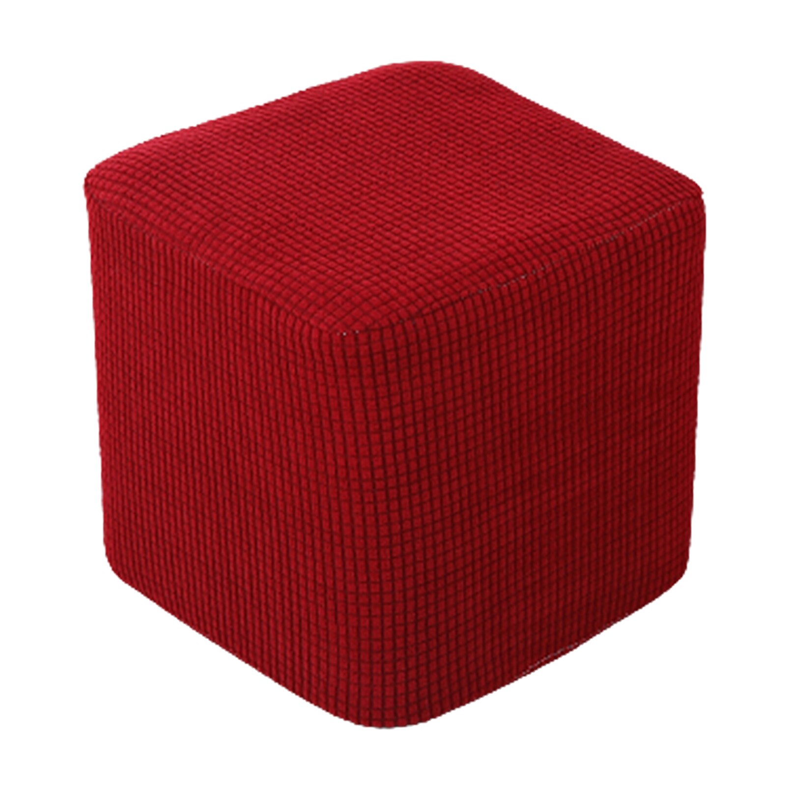 Square Ottoman Slipcover Polyester Footstool Furniture Cover Jacquard Fabric: wine red