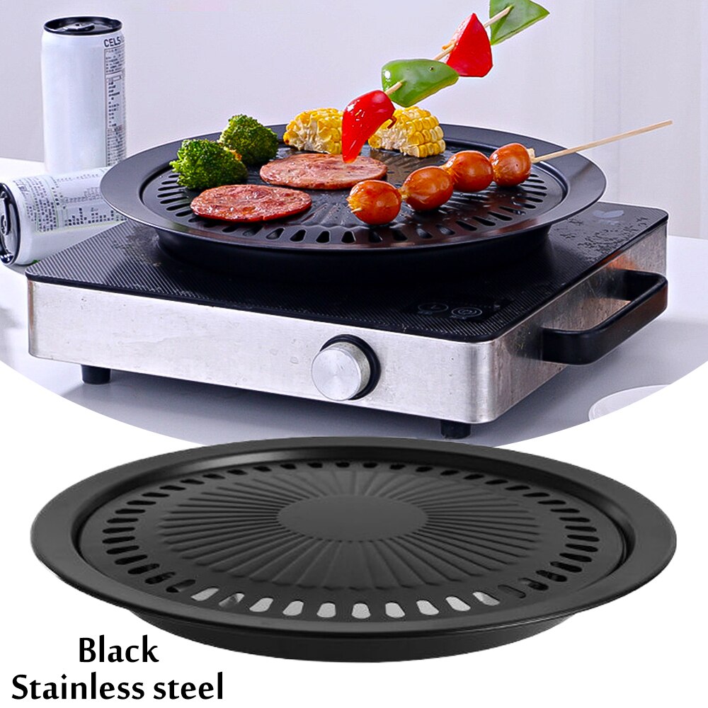 Parrillas antiadherentes coreanas para barbacoa, Cassette para horno, sartén redonda portátil antiadherente, fácil de limpiar, accesorios para exteriores, herramientas: Black
