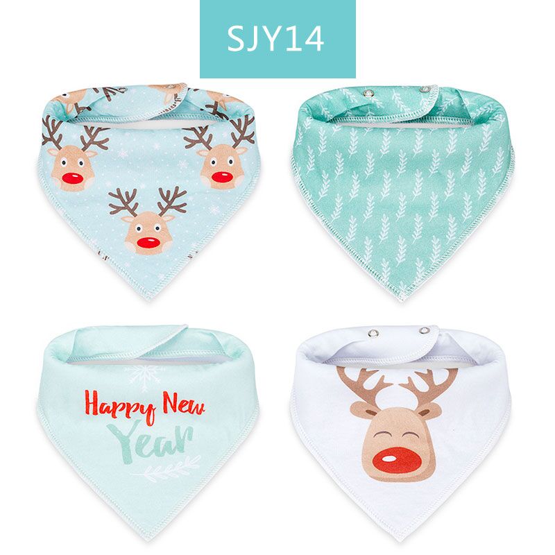Gelukkig Fluit 4 Pcs Slabbers Dubbele Lagen Katoenen Baby Peuter Voeden Bandana Slabbetjes Speeksel Handdoek Driehoek Hoofd sjaal: sjy14