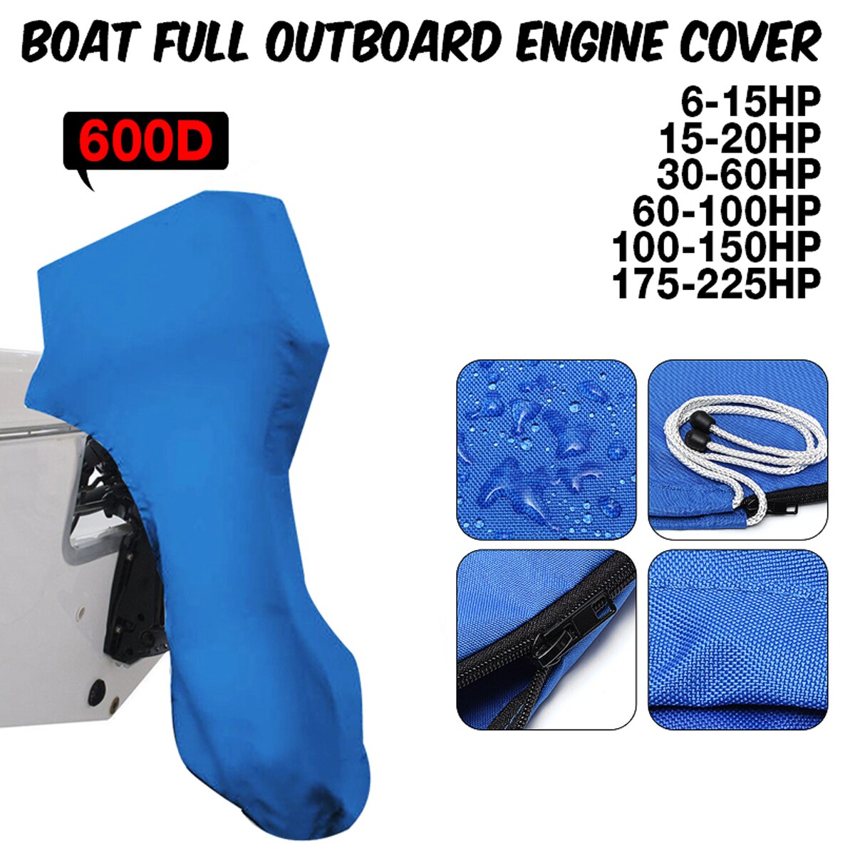 600d båd fuld påhængsmotor dæksel motor motor dækker beskytter blå til 6-225hp vandtæt