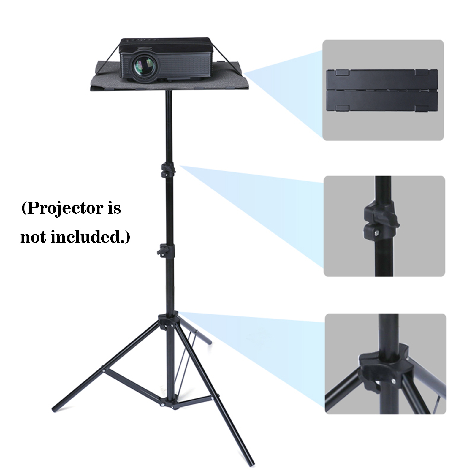 T160 Projector Tripod Stand Foldable with Tripod Tray Multifunctional DJ Racks Projector Stand with Adjustable Height