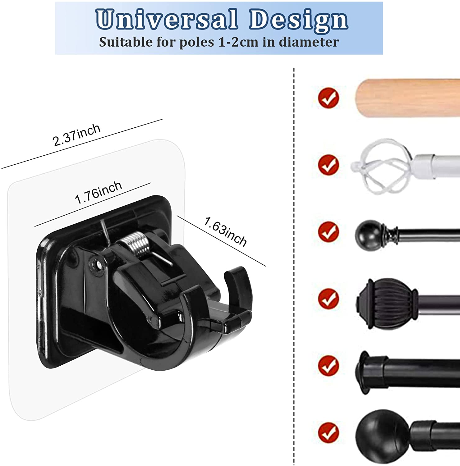 4PCS Curtain Rod Hooks Brackets Self Adhesive Curtain Rod Holder Hooks Adjustable Curtain Rod Hooks Curtain Hangers for Bathroom