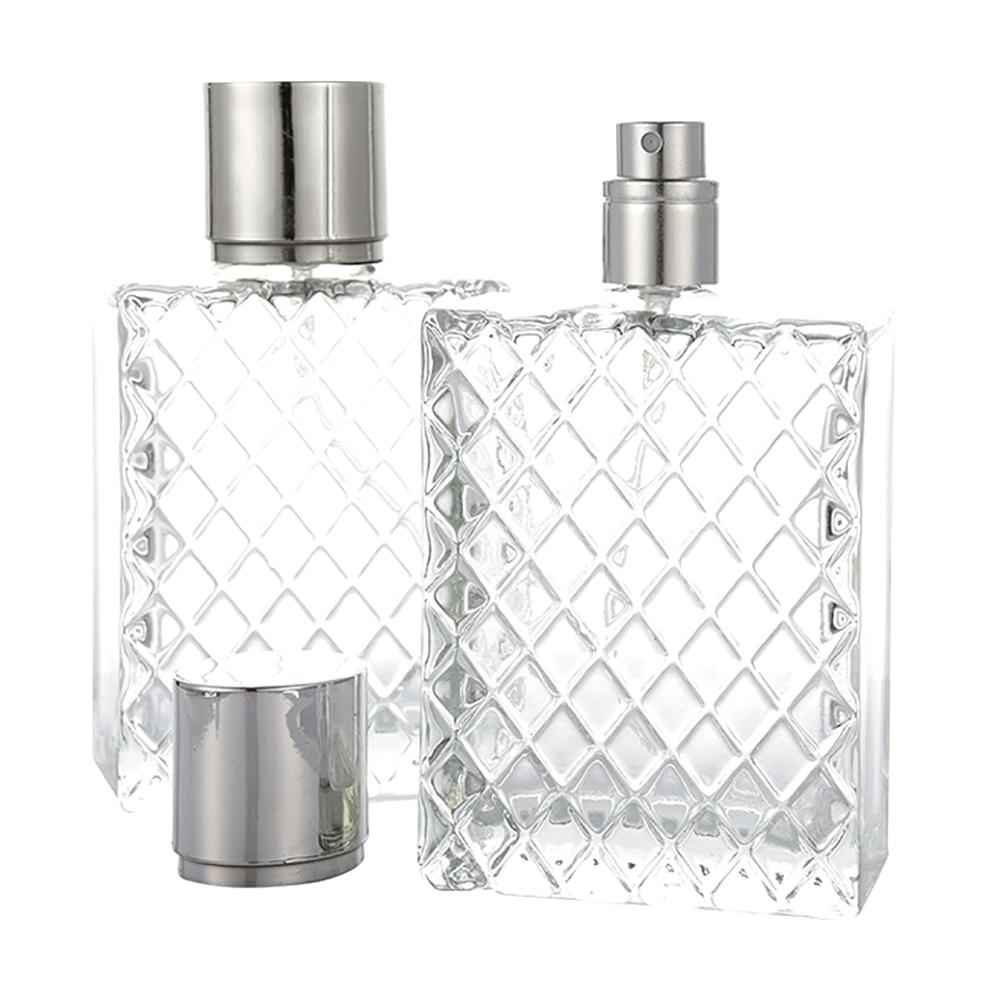100Ml Reizen Draagbare Vierkante Grids Clear Hervulbare Fles Glas Lege Parfum Pomp Spray Verstuiver Cosmetische Containers