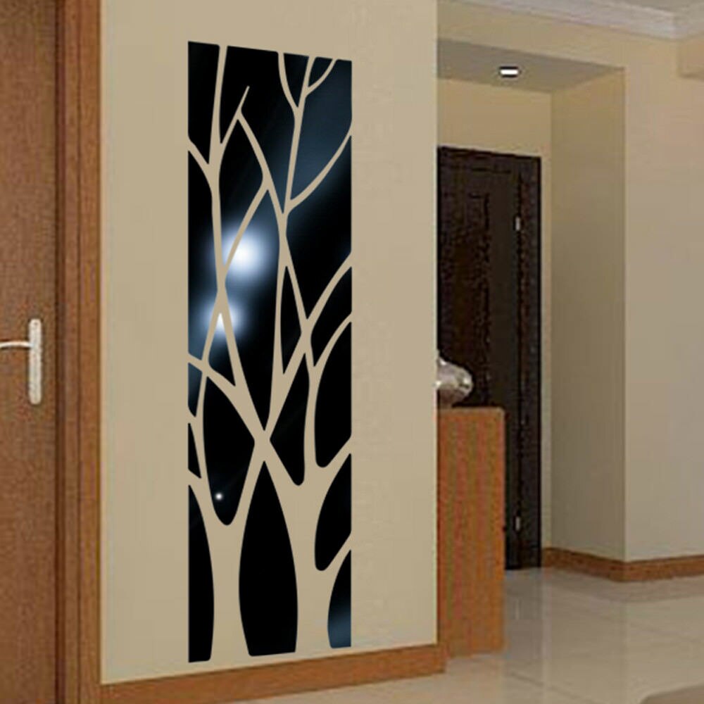 Tree Acrylic Mirror Wall Stickers Living Room Decals Hall Modern Art Decor Hexagonal Room Decoration: Silver