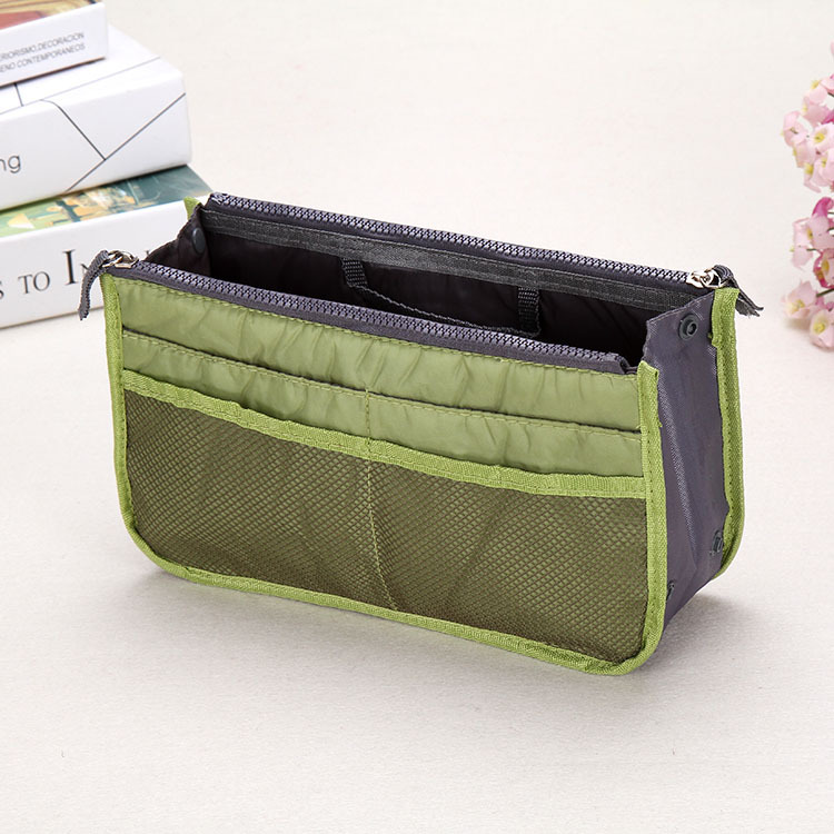 Organizer Insert Bags Women Nylon Travel Insert Organizer Handbags Purse Large liner Lady Makeup Cosmetic Bags Female Tote: Army Green