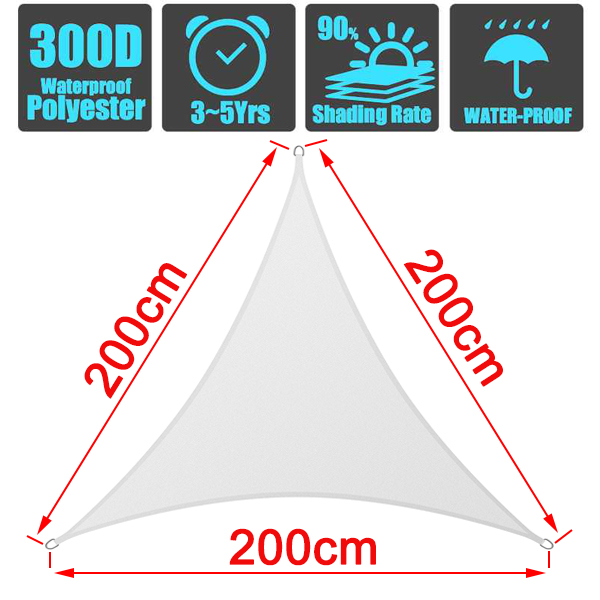 White outdoor Triangle Sunshade Waterproof Sun Shelter awnings Protection Outdoor Canopy Garden Patio Pool Shade Sail Awning: 200cmx200cmx200cm
