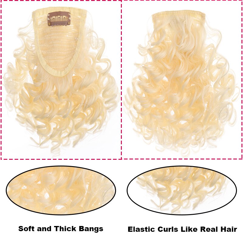 XUANGAUNG-extensiones de cabello postizas para mujer, Clip rizado, peluca con flequillo, flequillo de pelo Natural, piezas de cabello sintético