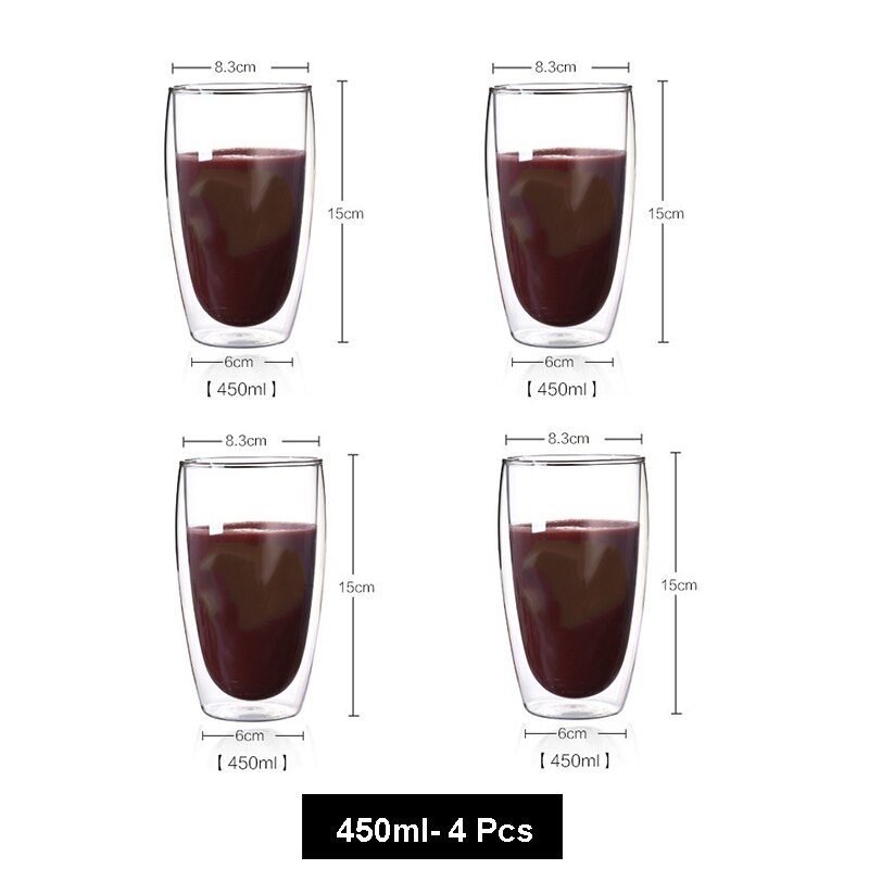4 kpl/sarja espressokuppeja cafe latte kupit cappuccino kupit teekupit 80 millilitraa /2. 7 unssia kaksiseinäiset espressolasit ddc -08: 450ml-4 kpl