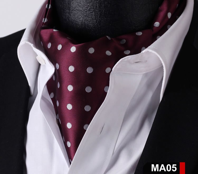 MA Check Polka Dot Silk Cravat Ties Casual Jacquard Woven Ascot: MA05 Burgundy
