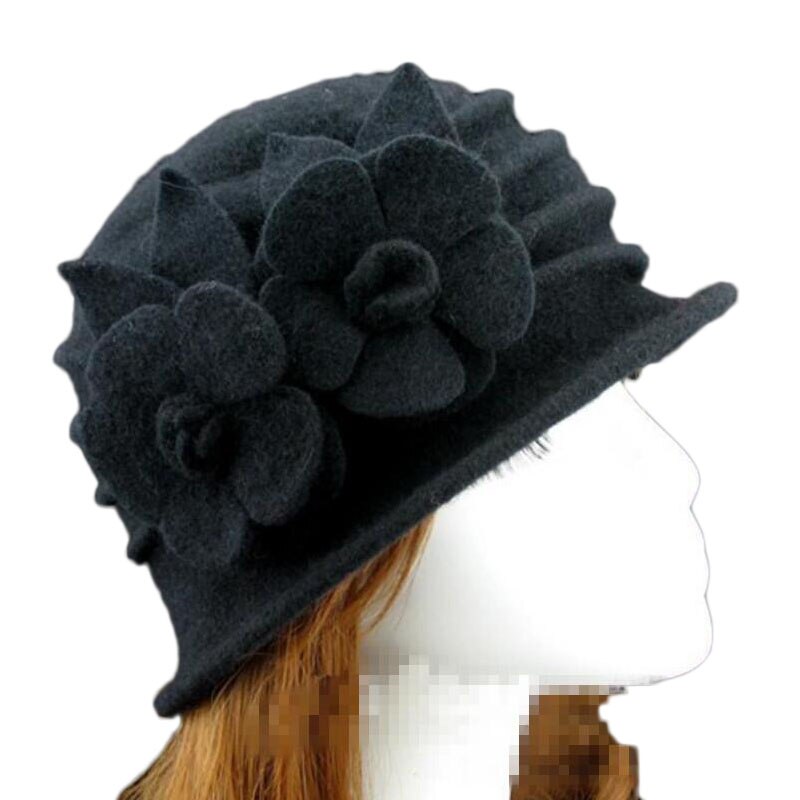 2018 nuove donne fedora 100% cappelli invernali a cupola in pura lana per donna floreale casuale marca calda signora autunno floscio morbido ragazze fedora