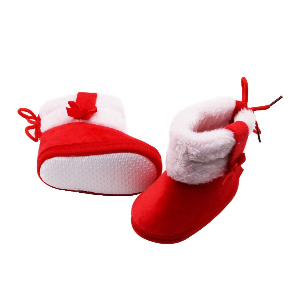 Infant Baby Girls Snow Boots, Anti-Slip Sole Warm Winter Fur Lining Boots with Cute Bow