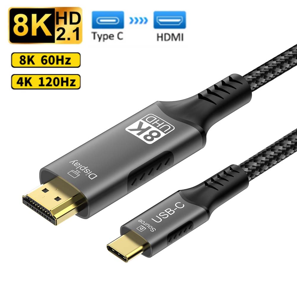 Câble USB C vers HDMI 8K @ 60Hz 4K @ 120Hz, câble hdmi2.1 type-c vers hdmi, adaptateur Thunderbolt 3/4 pour Huawei Mate30 iphone 15 MacBook: noir / 1,5 m