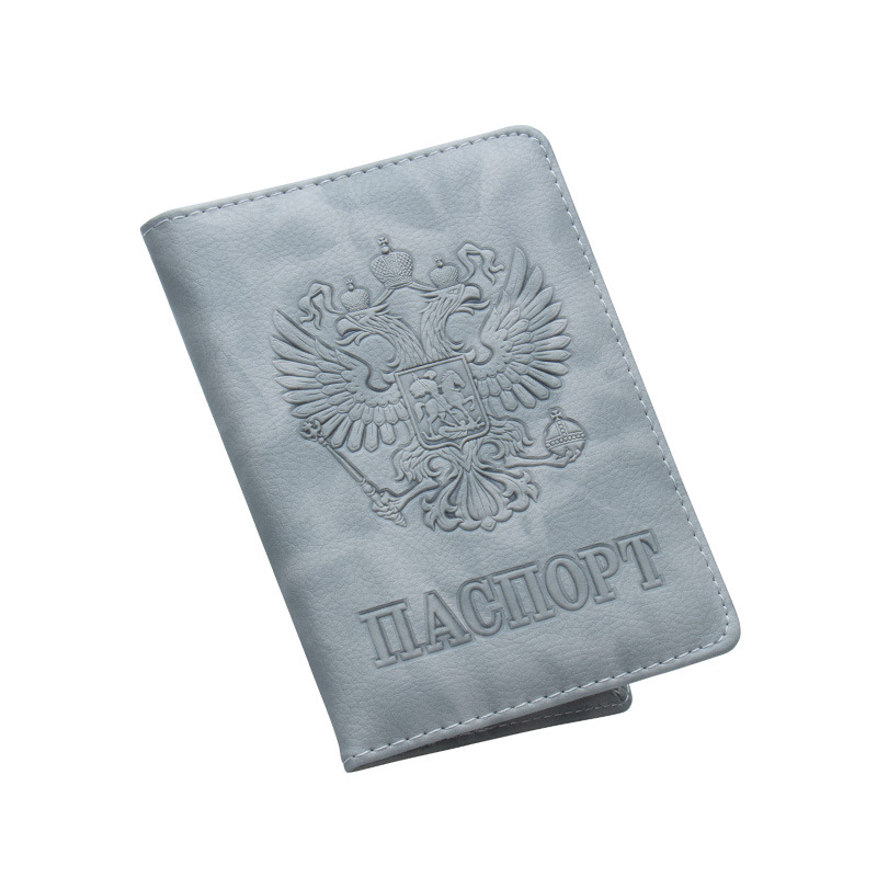 Russian Passport Cover Women Passport Case Men Travel Passport Holder Leather Credit Card Holder ID&Document Card Case: Gray A