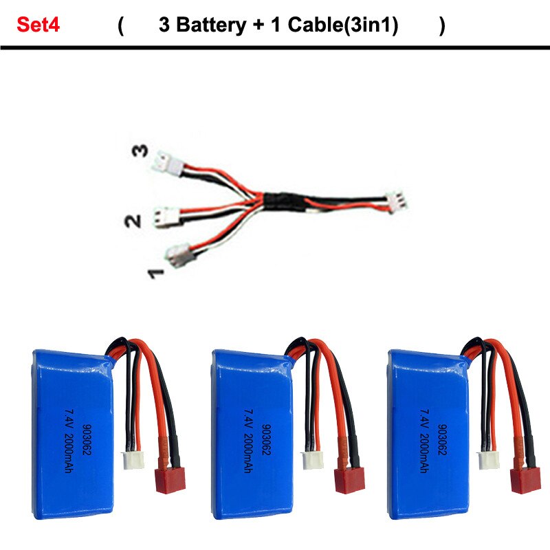 7.4V 2000mAh 2S Lipo Battery For WLtoys A959-B A969-B A979-B K929B RC Desert Truck Car Upgrade Spare Parts charger: Set4