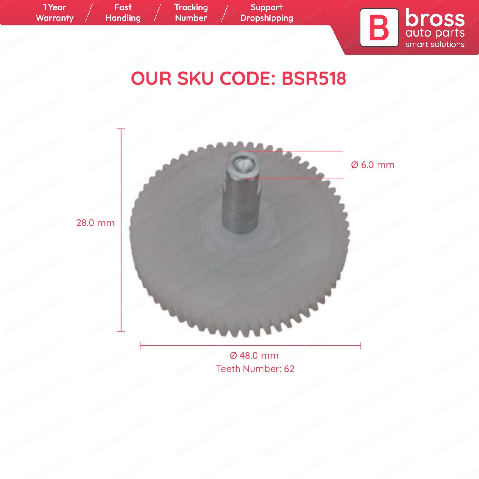 Engranaje de reparación de Motor de techo solar panorámico Bross BSR518 con eje para Mini Cooper 2007 54103448675, 54103428921, 54109809776