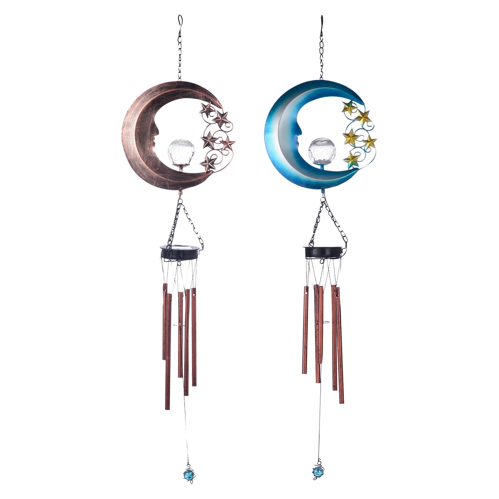 Solar Power Wind Chime Crystal Ball Moon Star Decor Landscape Light Waterproof Outdoor Windchime Light For Patio Yard Garde