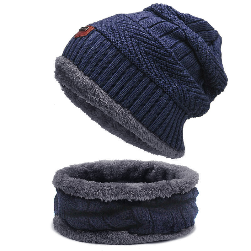 Conjunto de gorro y bufanda para hombre y mujer, gorros tejidos de felpa cálida, de Color puro, para otoño e invierno, Unisex