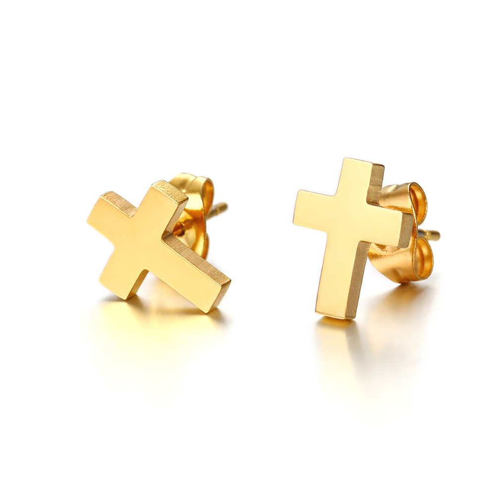 JHSL mały Christian Cross stadniny kolczyki dla mężczyzn czarne złoto srebro kolor stal nierdzewna wysoka polerowanie biżuteria