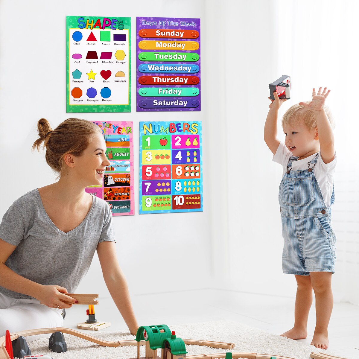 STOBOK-carteles educativos para preescolar, 10 piezas, gráficos para preescolares, niños pequeños, aulas de guardería, incluye alfabeto