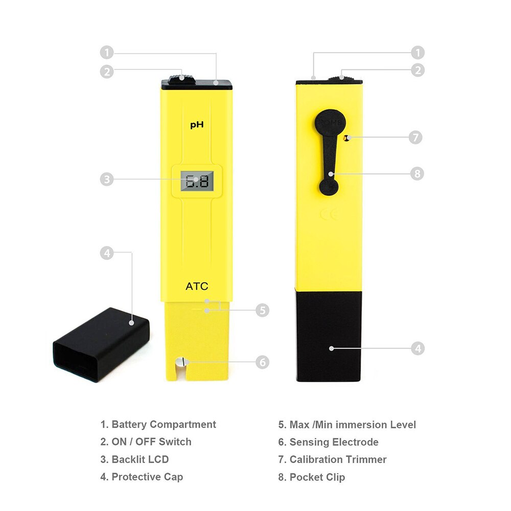Digital LCD pH Test Pen Portable Auto Temp Compensation pH Meter High-Accuracy Aquarium Water Tester