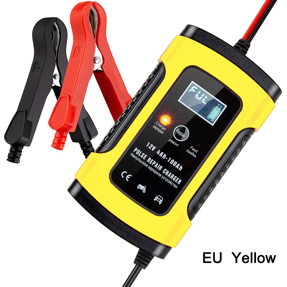 12V 6A Full Automatic Intelligent Car Motorcycle Battery Charger For Auto Moto Lead Acid Charging 6A 12V Digital LCD-Display: EU-Yellow