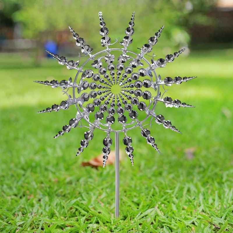 Unique Metal Windmill Kinetic Magical Wind Spinners with Garden Stake 3D Wind Powered Sculptures Move Patio Garden Decoration
