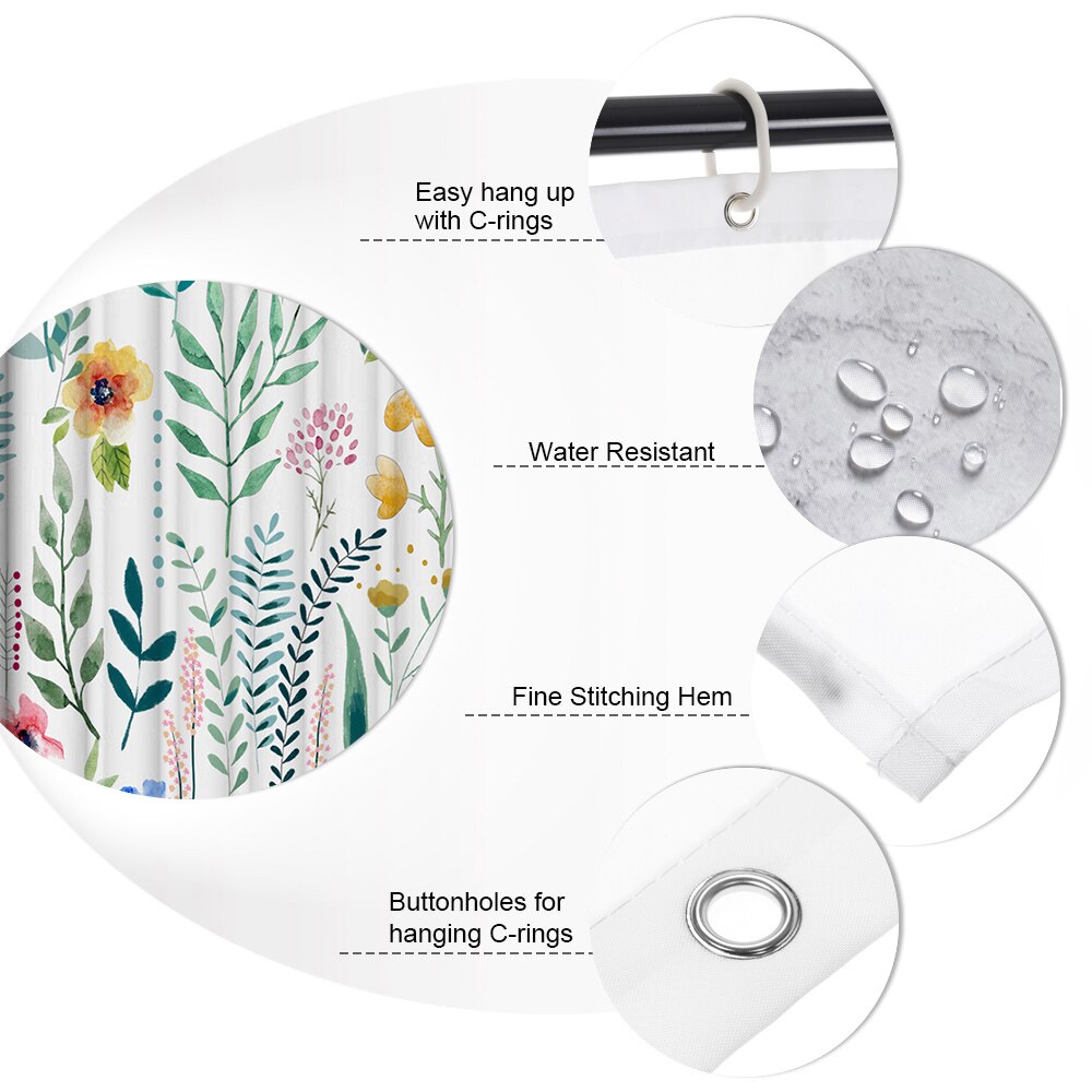 Douchegordijn Bad Gordijn Badkamer Benodigdheden Bloemen Bomen Print Verduisterende Gordijnen Waterdicht Meeldauw-Proof Badkamer Gordijn