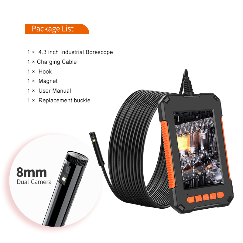 P40 8Mm Enkele Dual Lens Industriële Endoscoop 1080P 4.3 &quot;Ips Lcd Digitale Inspectie Camera Met 8 Led voor Auto Riool Controle: 5m / 4.3 8mm Dual lens
