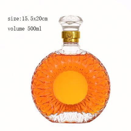 Botellas de vino vacías de XMT-HOME, botella de vidrio de alcohol para licor de alcohol, frasco de vidrio de 500ml, 1 ud.: round