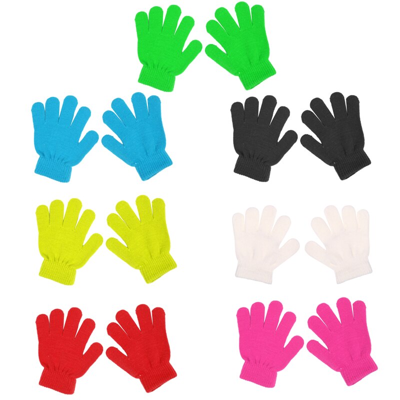 1 Pair Children Winter Knitted Glove Girl Boy Stretchy Knitted Warm Full Finger Gloves Children Candy Color Cute Gloves