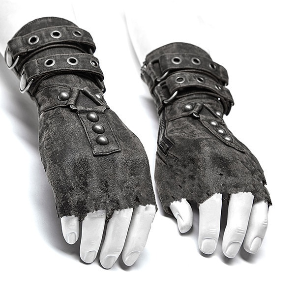 Guantes de cazador Retro para hombres, accesorios de Cosplay Medieval, Steampunk, de cuero Pu, remache renacentista, protector de brazo, hebilla de cinturón: Color1