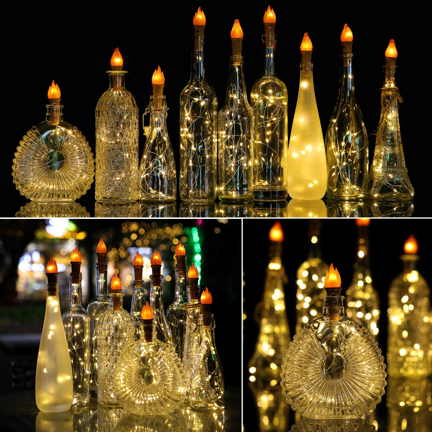 Luces de botella con forma de antorcha y corcho, 20 luces led para botella de vino, cadena de luces con batería, alambre de cobre, luces de hadas estrelladas, decoración para fiestas navideñas.