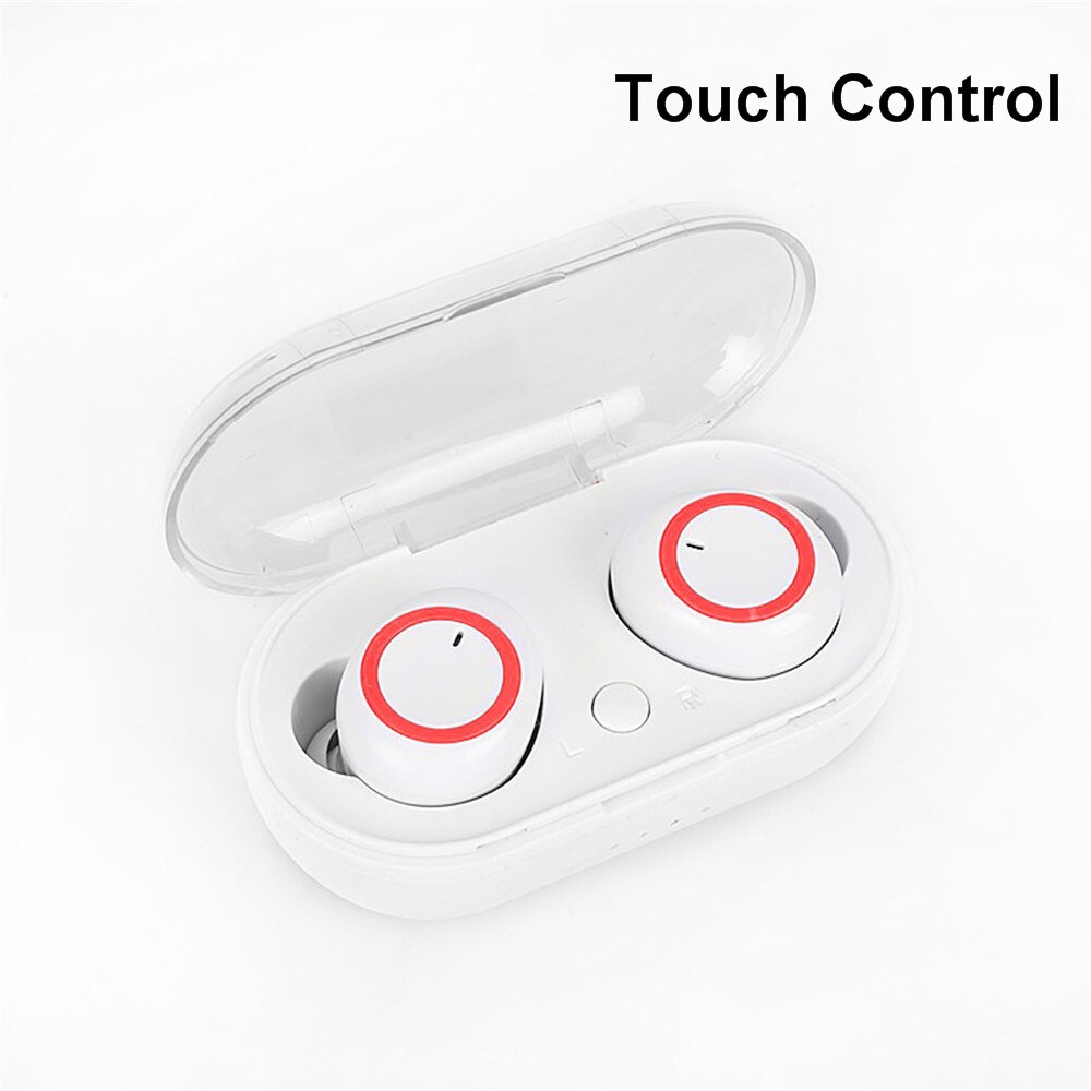 TWS Bluetooth 5.0 Auricolare Impermeabile di Sport Auricolari Vivavoce Auricolari Stereo Senza Fili Auricolare con Microfono per IOS Android Phone: White Red-2