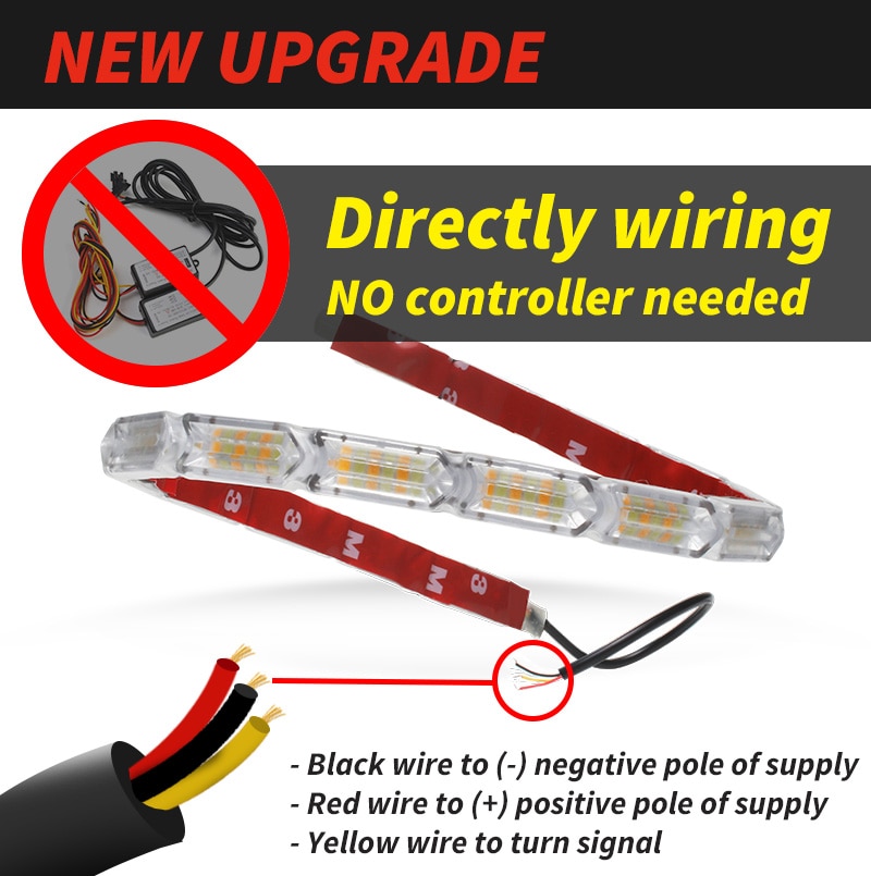Tira de luces LED de circulación diurna para coche, luz diurna brillante, Flexible, DRL, intermitente, blanco y amarillo, 1 par