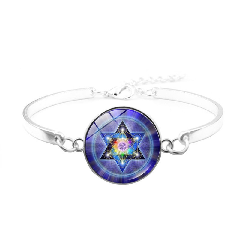 Heilige Geometrie Hexagram Magic Array Glas Hanger Ketting Armband Oorbellen Sieraden Set Totaal 4 Stuks Voor Vrouwen Mode