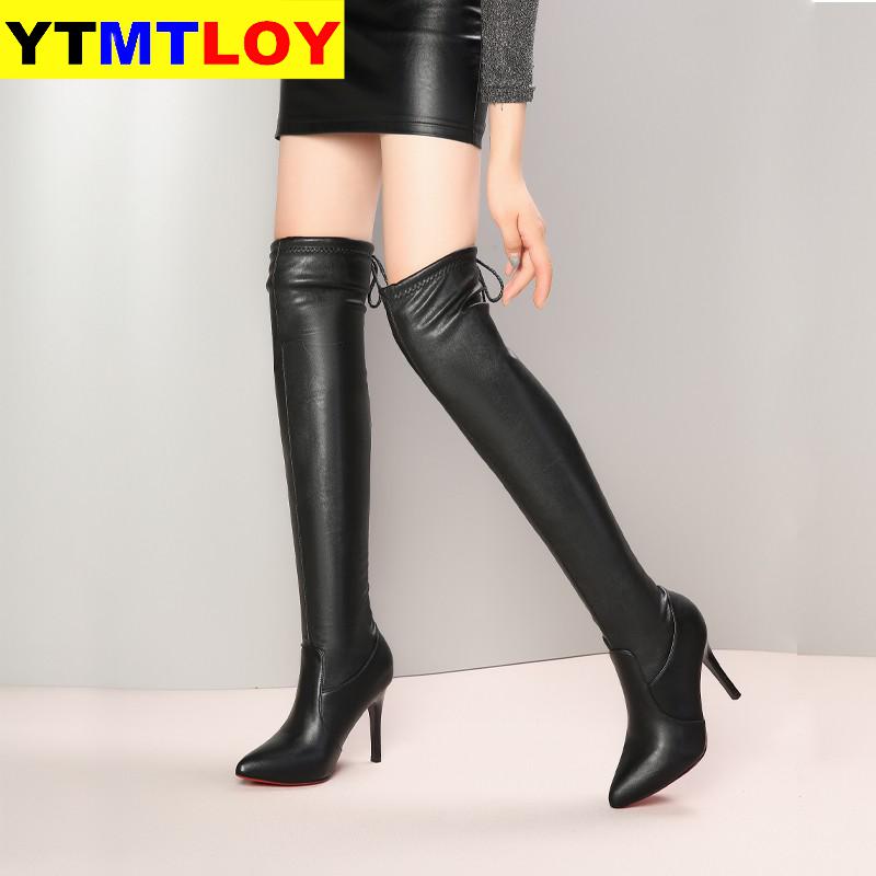 Nuevos zapatos de mujer botas negras por encima de la rodilla botas sexis de mujer otoño e invierno más terciopelo señoras muslo Bota alta 35-4