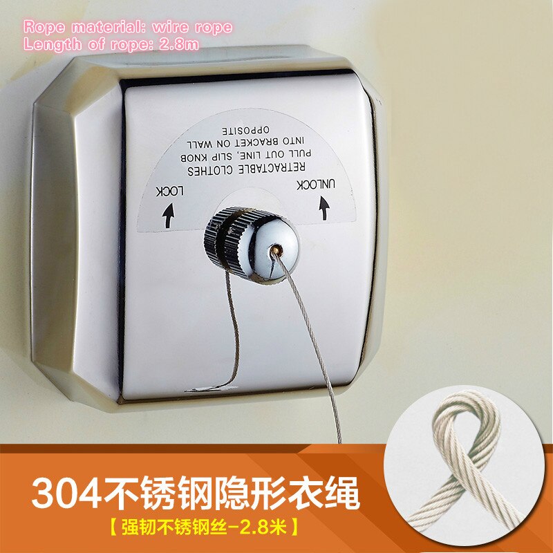 Antiskid Clothesline Simple Clothesline 304 Stainless Steel Retractable Wire Clothesline: color-4