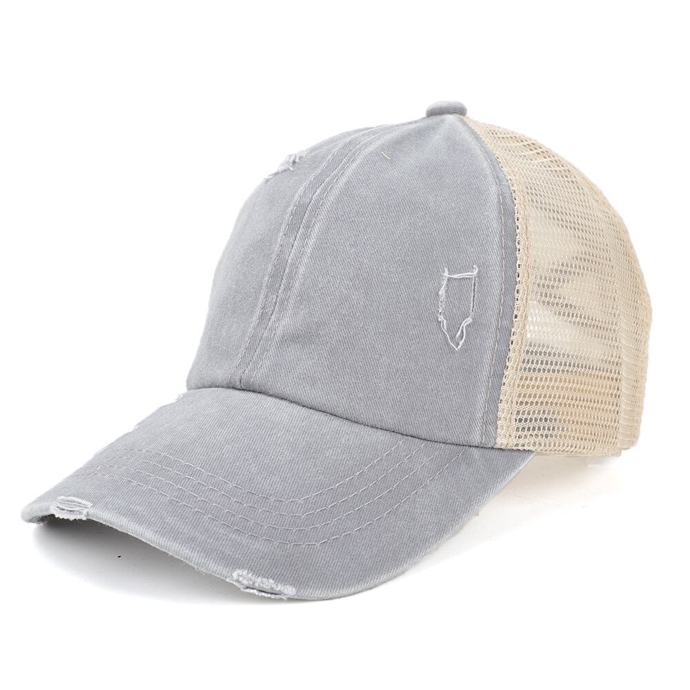 Sacchetto della Lavata delle donne Cap Casquette Lavagna Luminosa Retrò Coda di Cavallo Berretto Da Baseball In Cotone Imbottito Cap Strappato Foro Trasversale di Cap: Light Grey