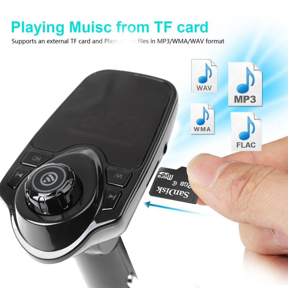 Pantalla LCD de 1,44 pulgadas para coche, transmisor FM con Bluetooth manos libres, Cargador USB Dual, reproductor MP3 con micrófono, accesorios para coche