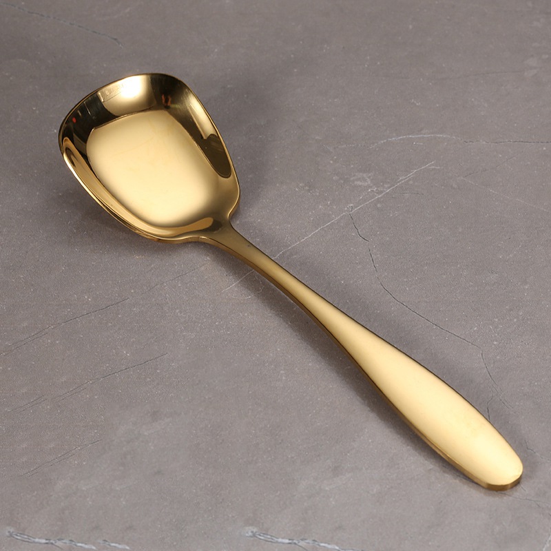 Cucchiaio quadrato cucchiaio da dolce in acciaio inossidabile cucchiai a fondo piatto grande medio piccola insalata posate zuppa stoviglie: oro